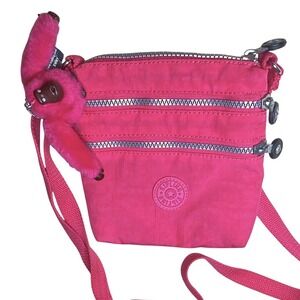 Kipling 90s Crossbody Purse Monkey charm Emmy Pink Macaron‎ Nylon Alvar Pockets